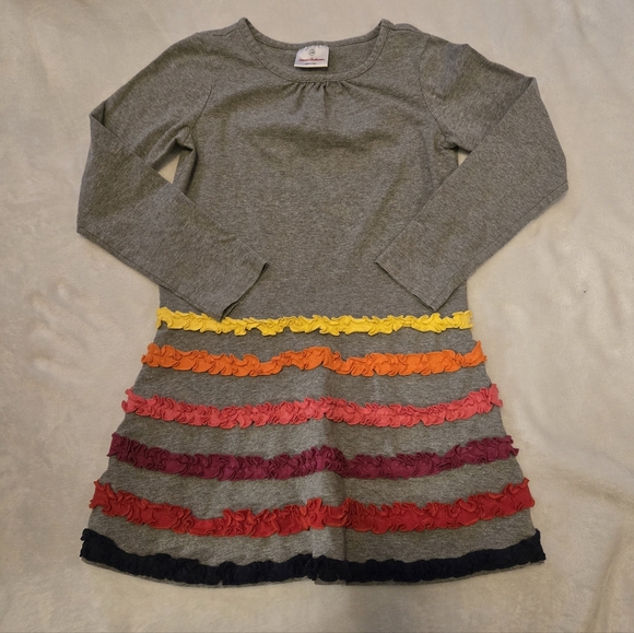 Hanna Andersson Other - Girl's HANNA ANDERSSON Grey Jersey Knit Multi-Color Rufflling LS Dress 130‎ Sz 8